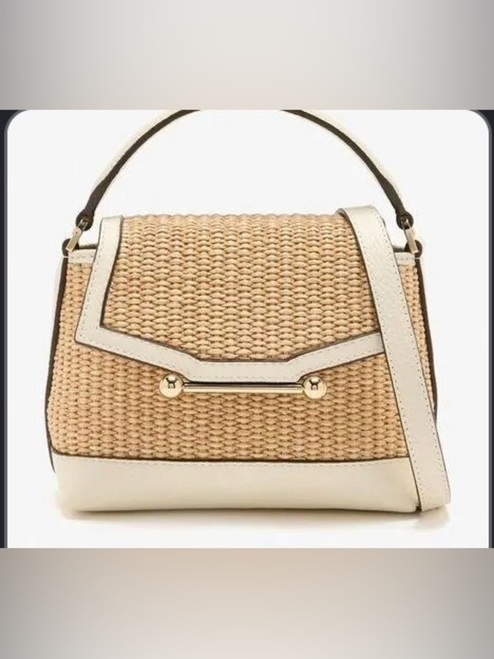Strathberry Natural Woven Satchel with Cream Trim